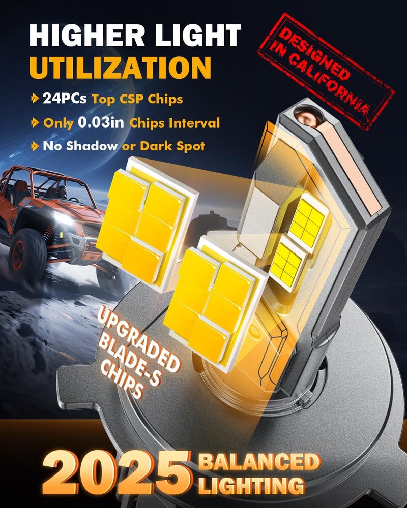 Auxbeam مصباح ضباب H4 9003، سلسلة F15 H4 للرياضات القوية، 20000 لومن 600% أكثر سطوعًا 6500K ضوء لـ UTV ATV المركبات خارج الطريق - Image 3